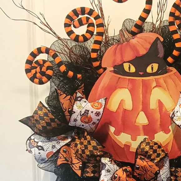 Halloween Cat Pumpkin Deco Mesh Bows - Picture 4 of 9